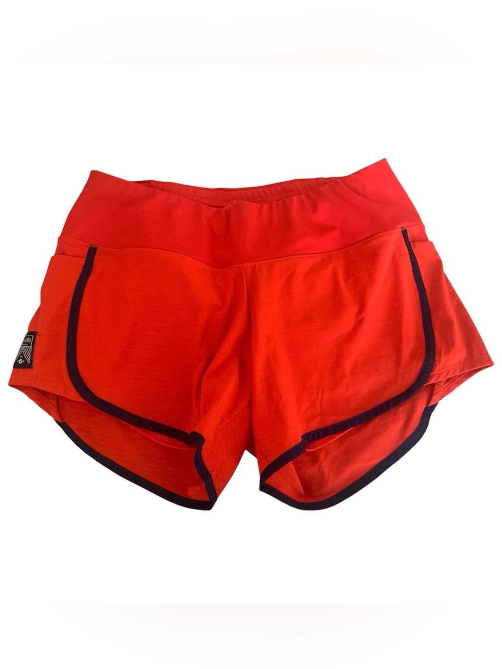 oiselle Bright Red Athletic Shorts with Blue Trim